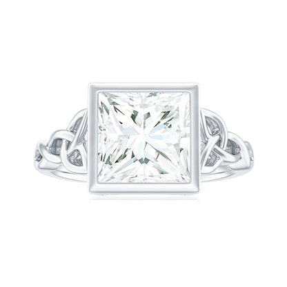 Princess Cut Moissanite Celtic Engagement Ring in Bezel Setting