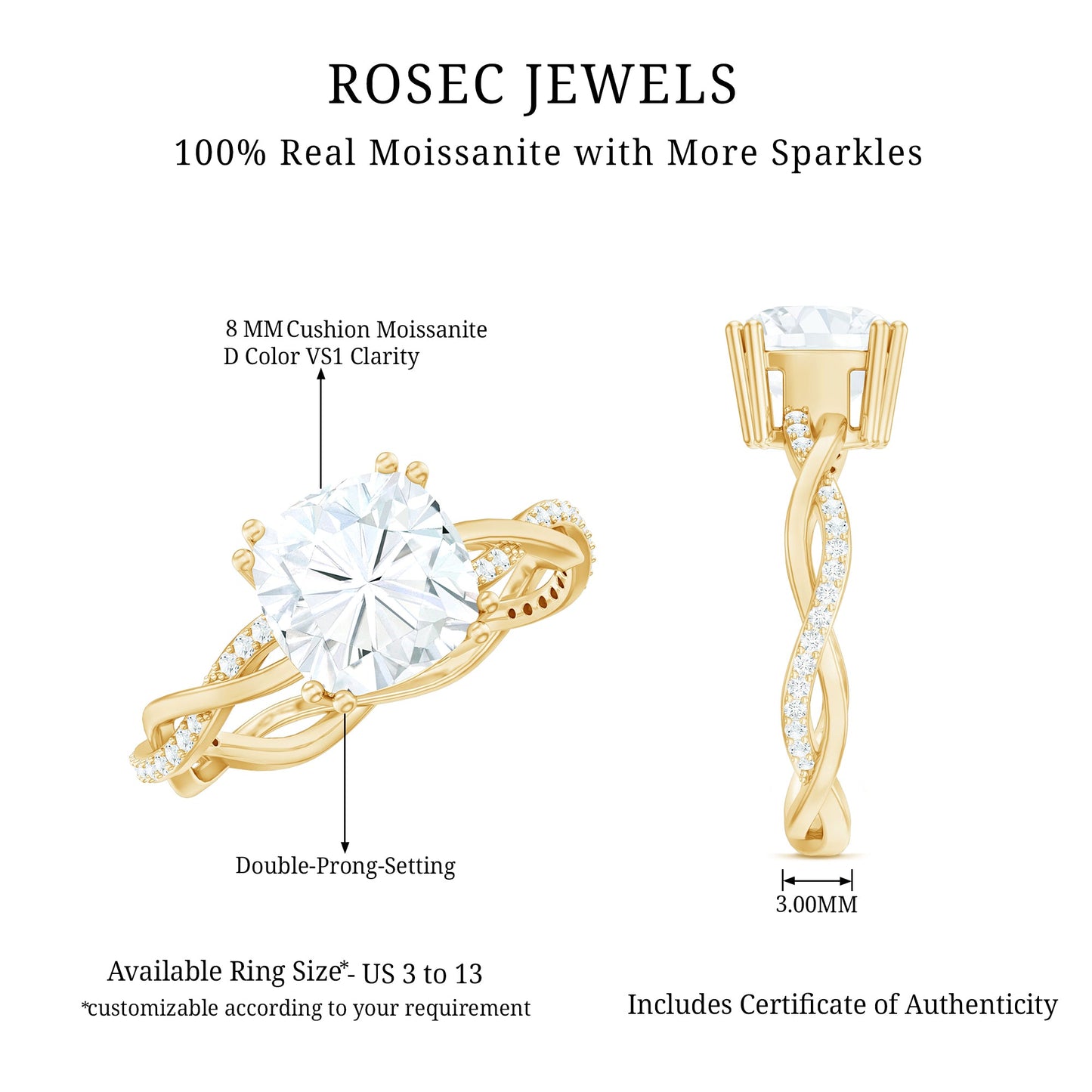Cushion Cut Solitaire Moissanite Braided Engagement Ring