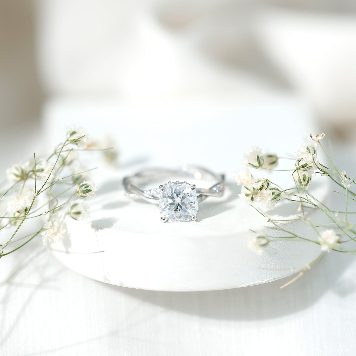 3 Carat Moissanite Cushion Cut Hidden Halo Engagement Rings