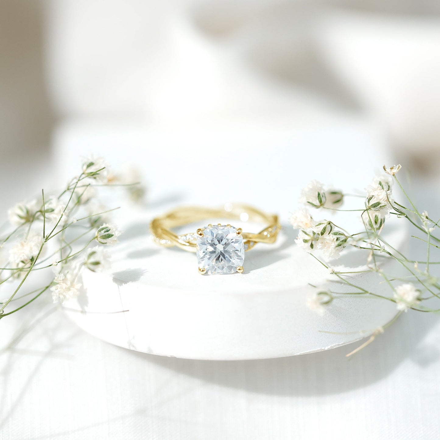 3 Carat Moissanite Cushion Cut Hidden Halo Engagement Rings