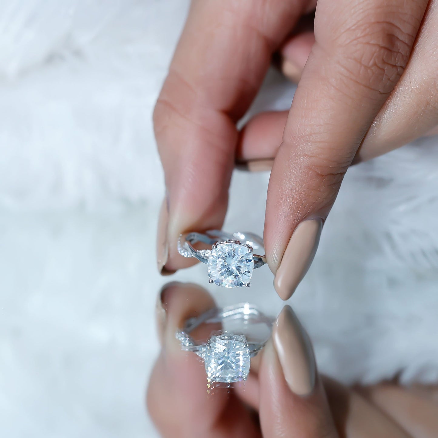 Cushion Cut Solitaire Moissanite Engagement Ring For Her
