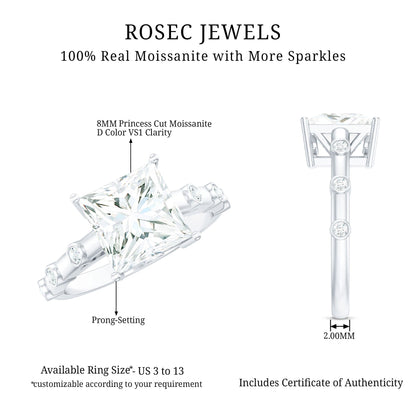 Princess Cut Moissanite Solitaire Engagement Ring with Spaced Accent