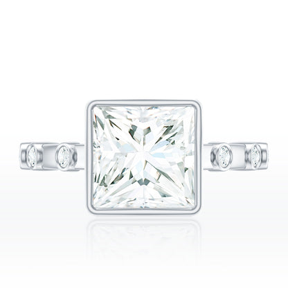 Bezel Set Moissanite Princess Cut Engagement Ring with Spaced Accent
