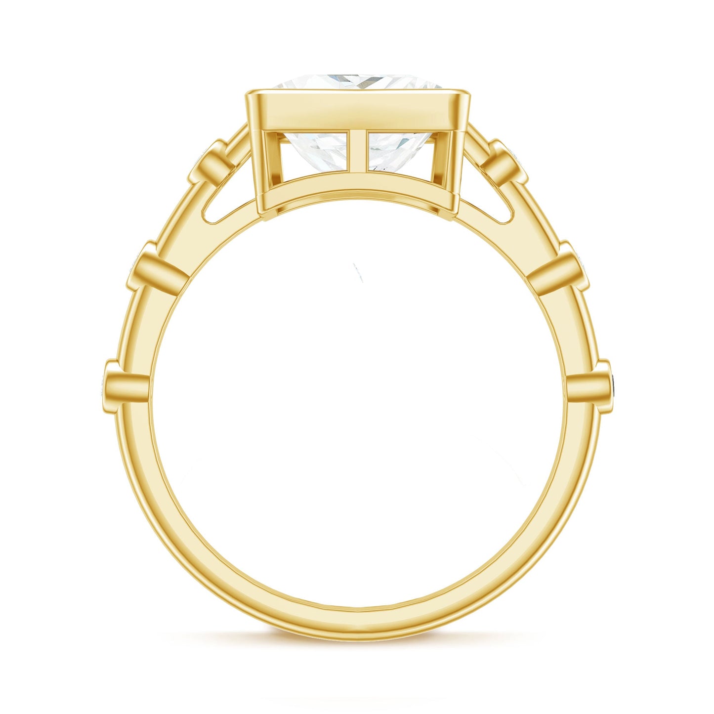 Bezel Set Moissanite Princess Cut Engagement Ring with Spaced Accent