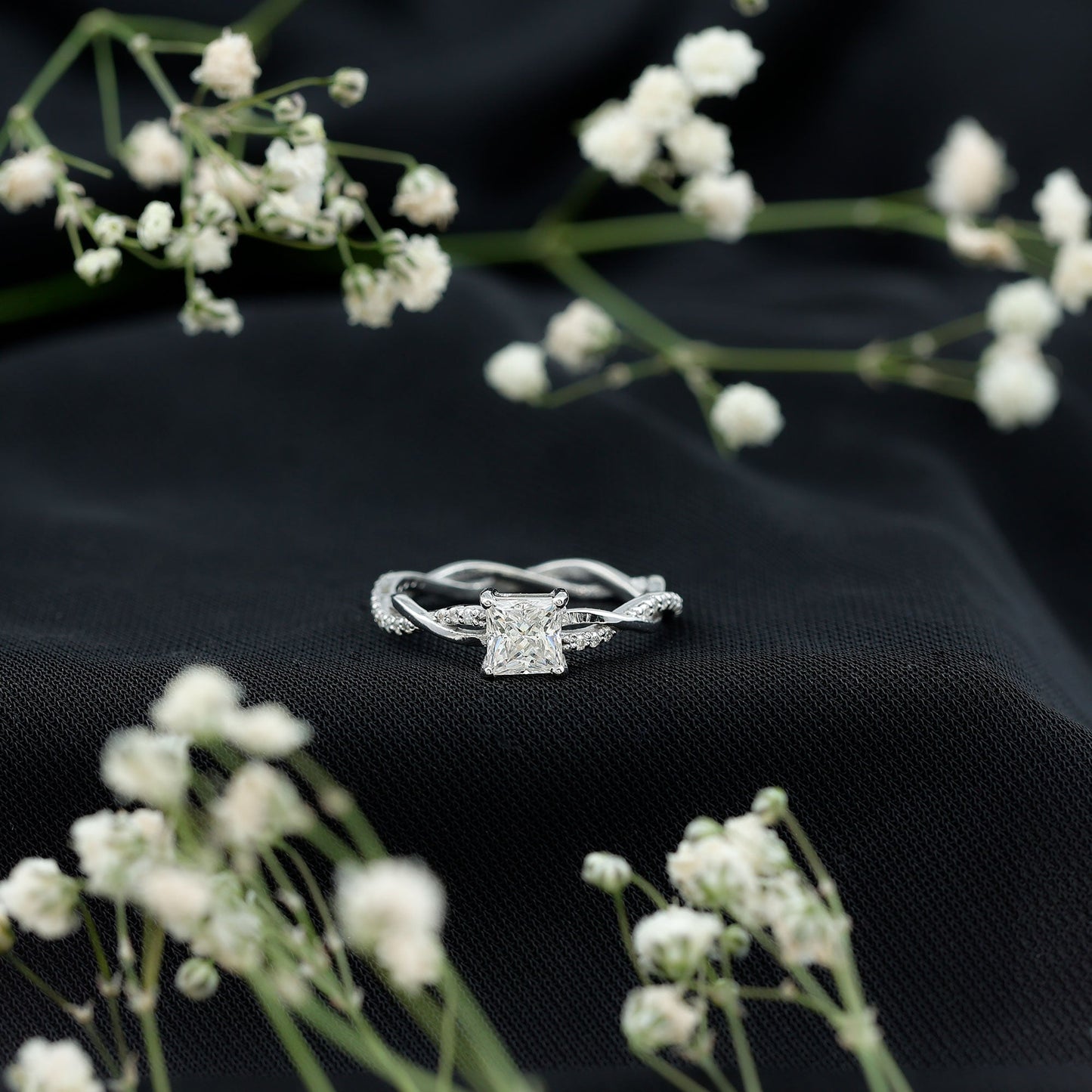 Princess Cut Moissanite Braided Engagement Ring for Women