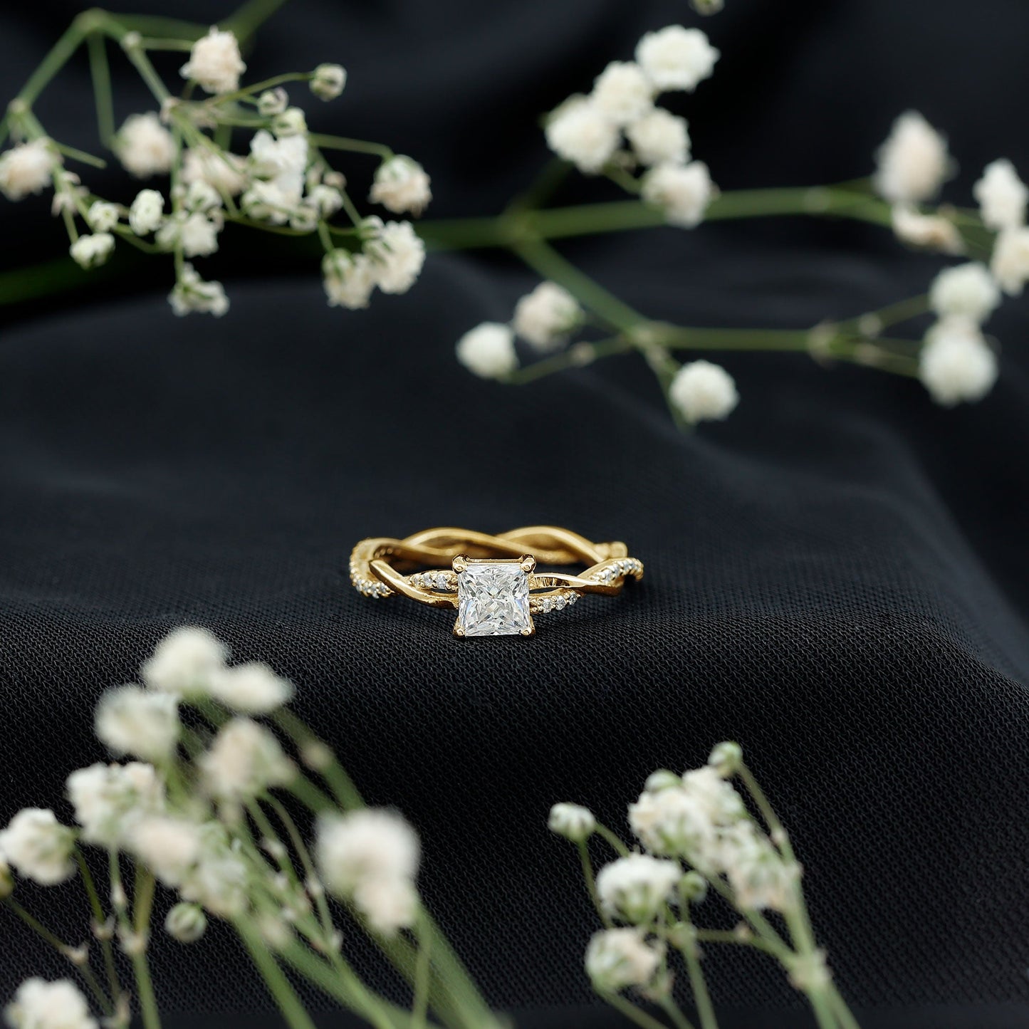 Princess Cut Moissanite Braided Engagement Ring for Women