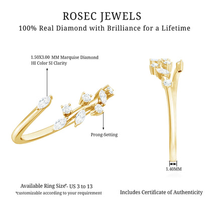 Marquise and Round Shape Natural Diamond Wrap Ring