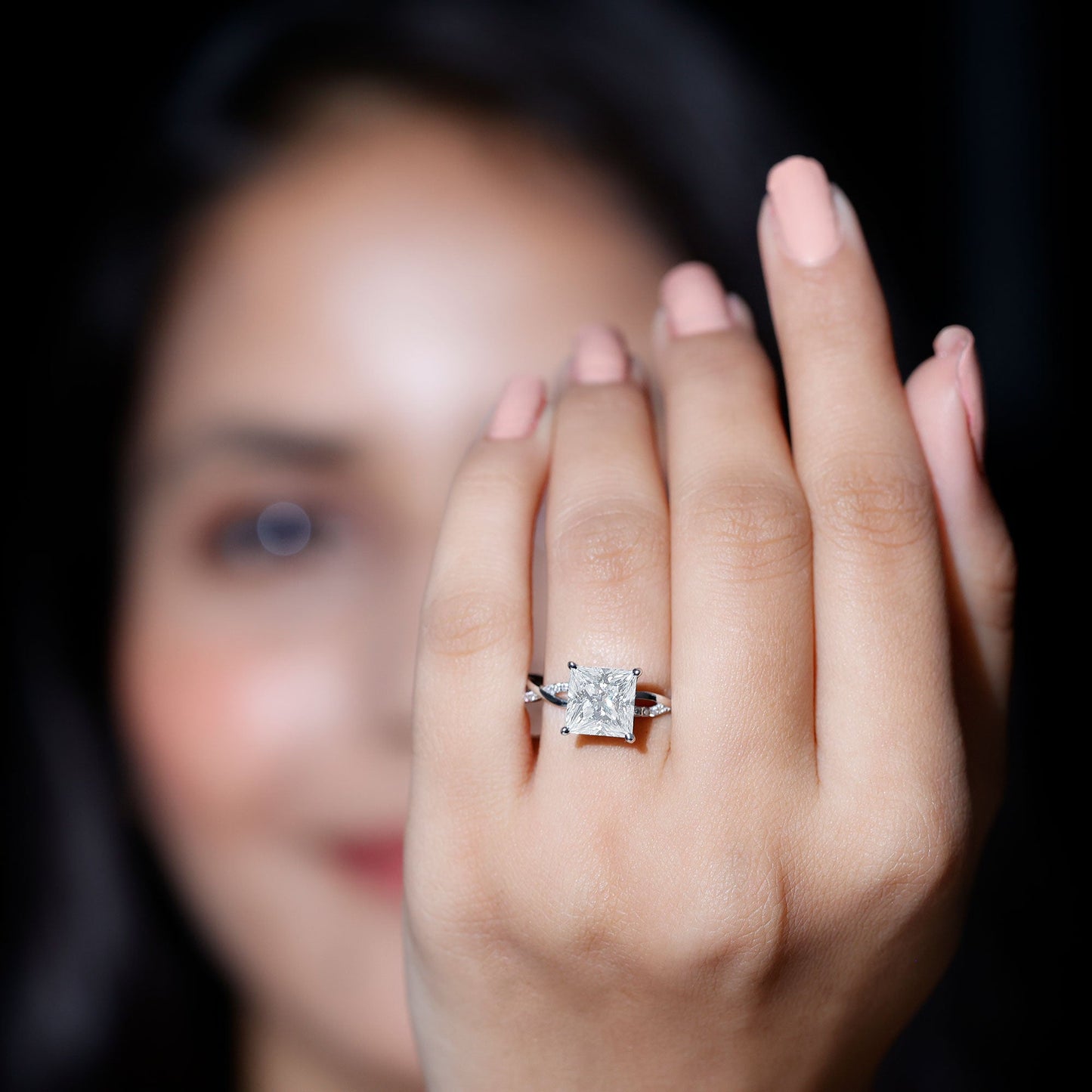 Certified 3 Carat Moissanite Princess Cut Engagement Ring with Braided Shank