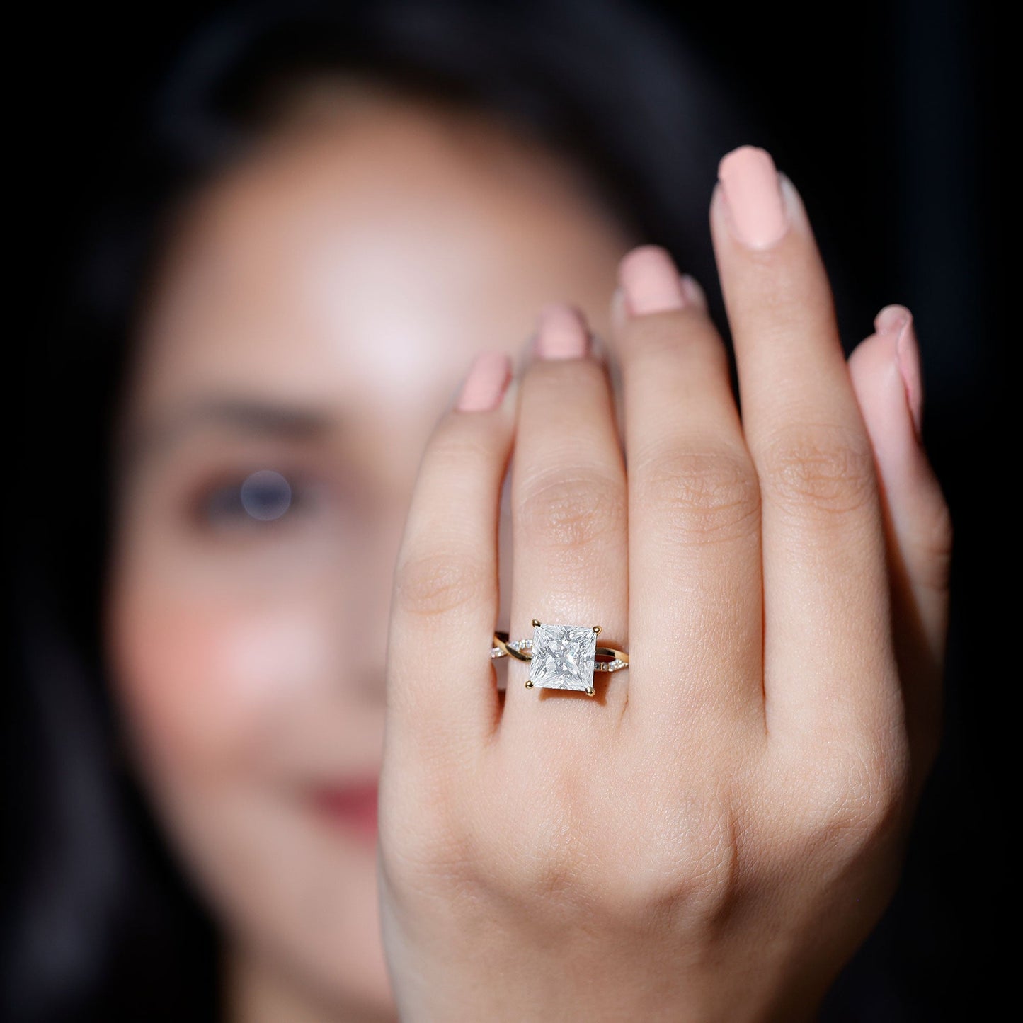 Certified 3 Carat Moissanite Princess Cut Engagement Ring with Braided Shank