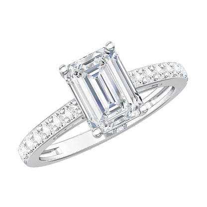 Certified Moissanite Emerald Cut Engagement Ring with Hidden Halo
