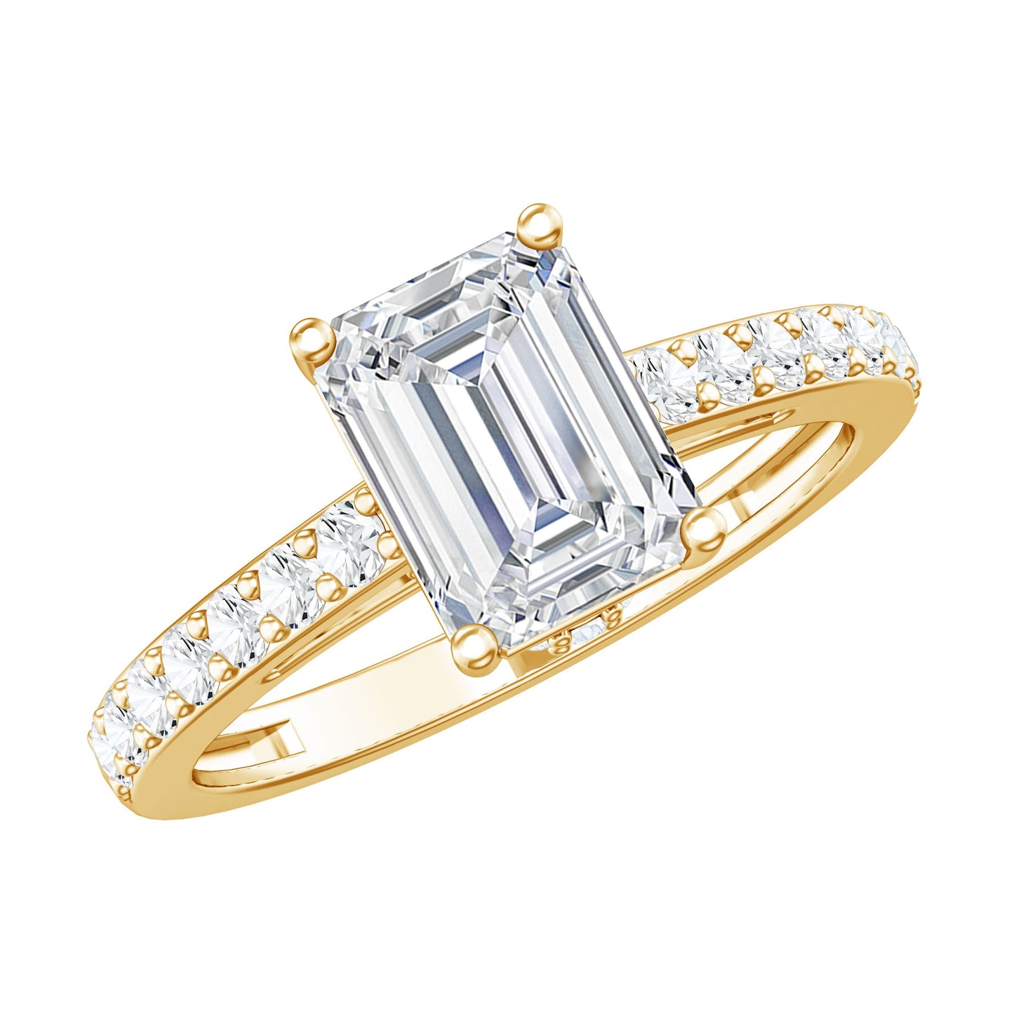 Certified Moissanite Emerald Cut Engagement Ring with Hidden Halo
