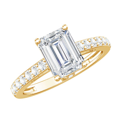 Certified Moissanite Emerald Cut Engagement Ring with Hidden Halo
