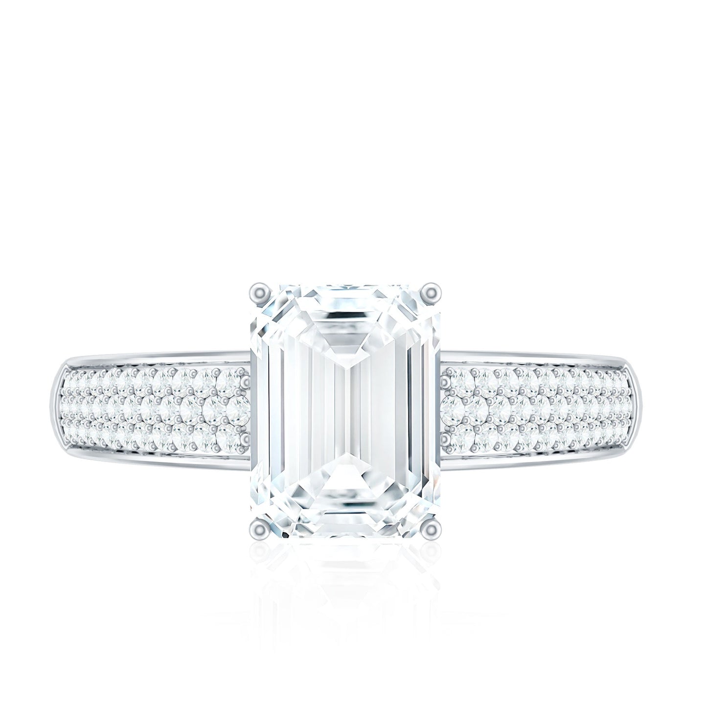 Emerald Cut Moissanite Side Stone Engagement Ring