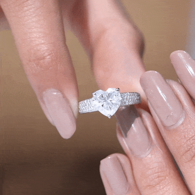 Certified Moissanite Heart Engagement Ring with Side Stones
