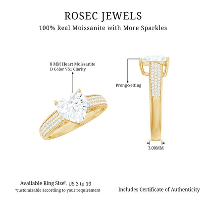 Certified Moissanite Heart Engagement Ring with Side Stones