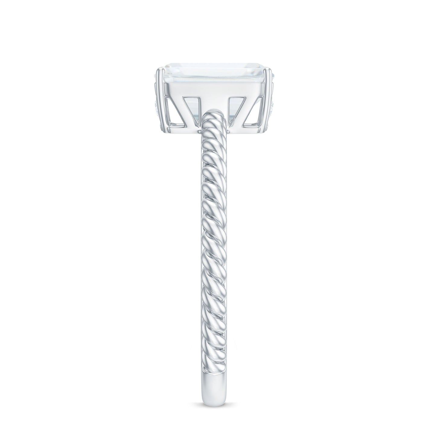 Emerald Cut Moissanite Engagement Ring with Twisted Rope Design