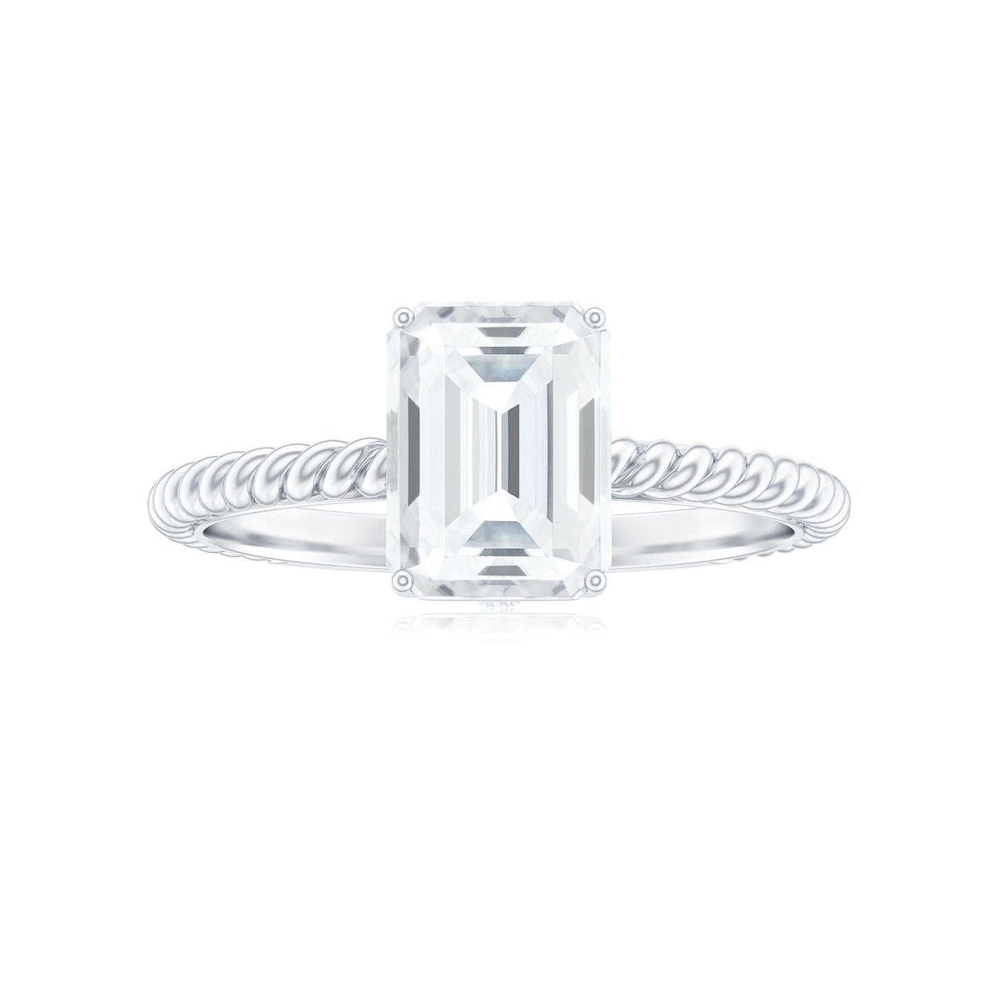 Emerald Cut Moissanite Engagement Ring with Twisted Rope Design