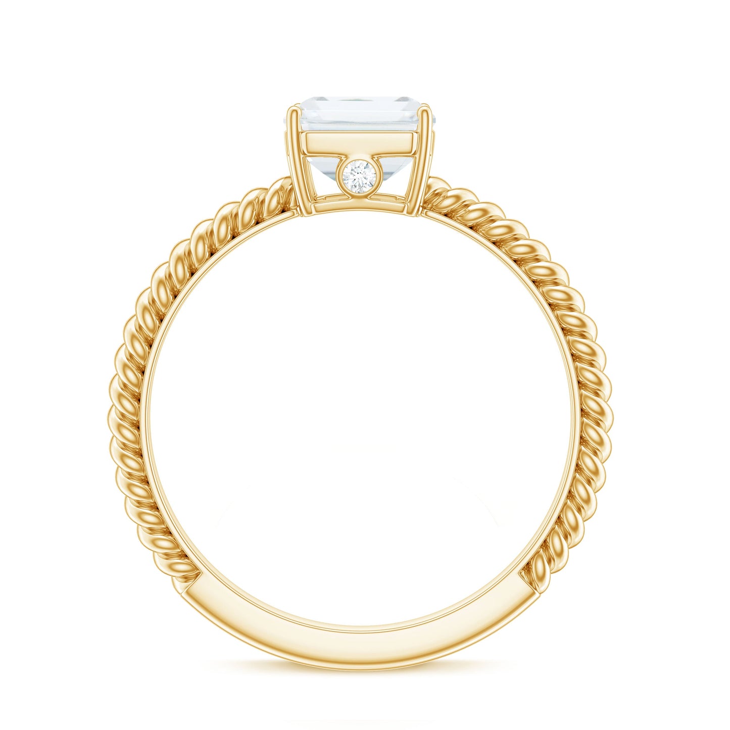 Emerald Cut Moissanite Engagement Ring with Twisted Rope Design