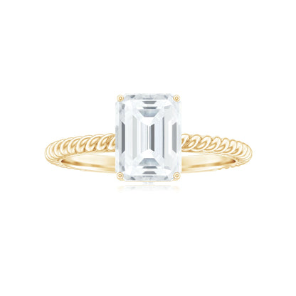 Emerald Cut Moissanite Engagement Ring with Twisted Rope Design