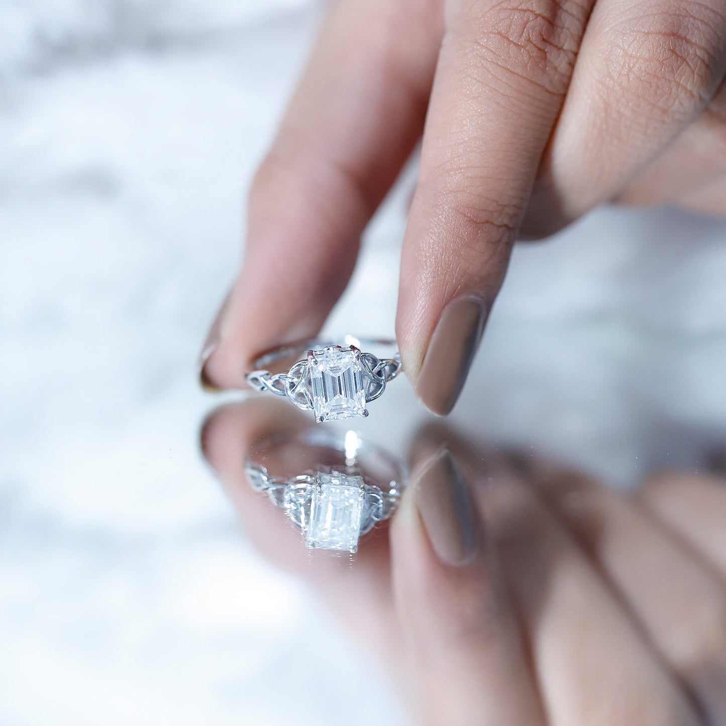 1.8 Carat Emerald Cut Moissanite Engagement Ring with Celtic Details