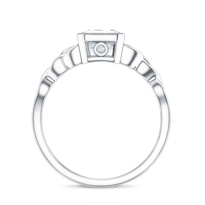 Bezel Set Emerald Cut Moissanite Celtic Engagement Ring