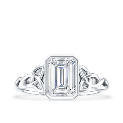 Bezel Set Emerald Cut Moissanite Celtic Engagement Ring