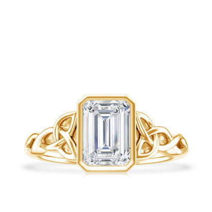 Bezel Set Emerald Cut Moissanite Celtic Engagement Ring