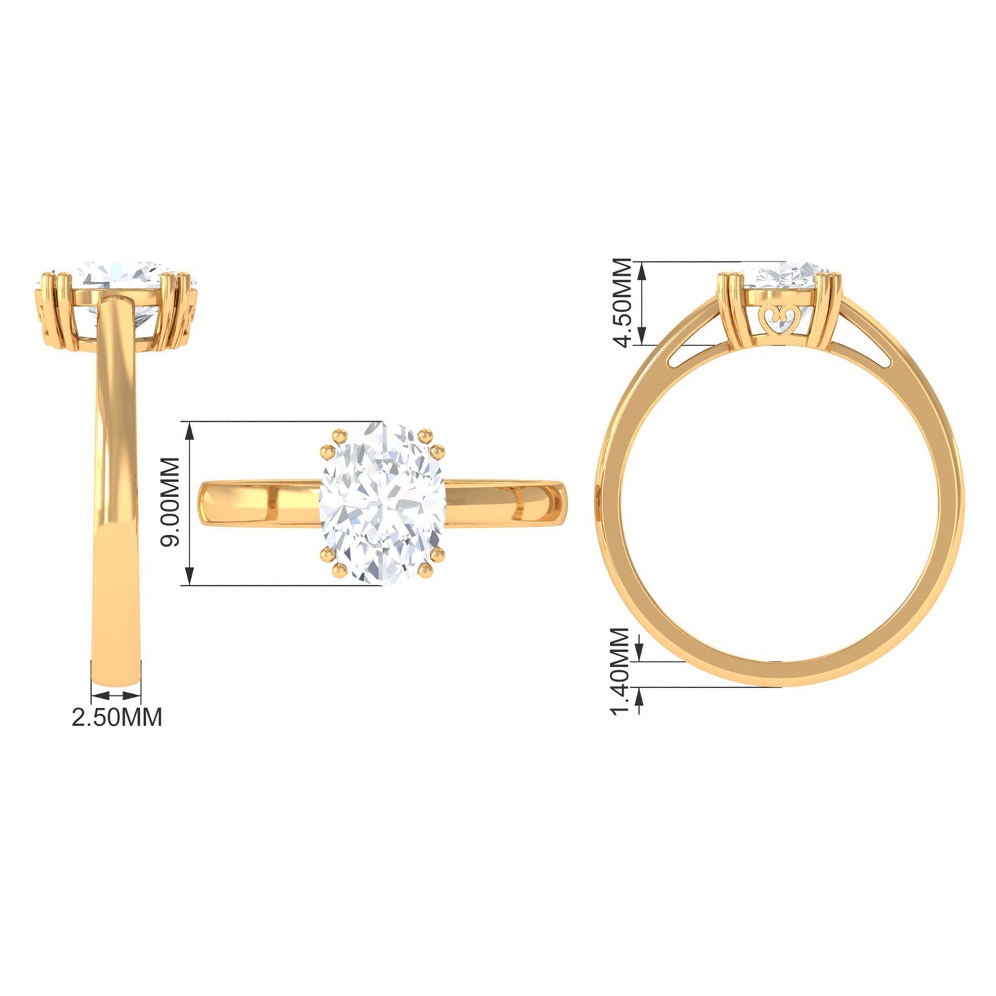 Certified 2 CT Moissanite Oval Cut Engagement Ring