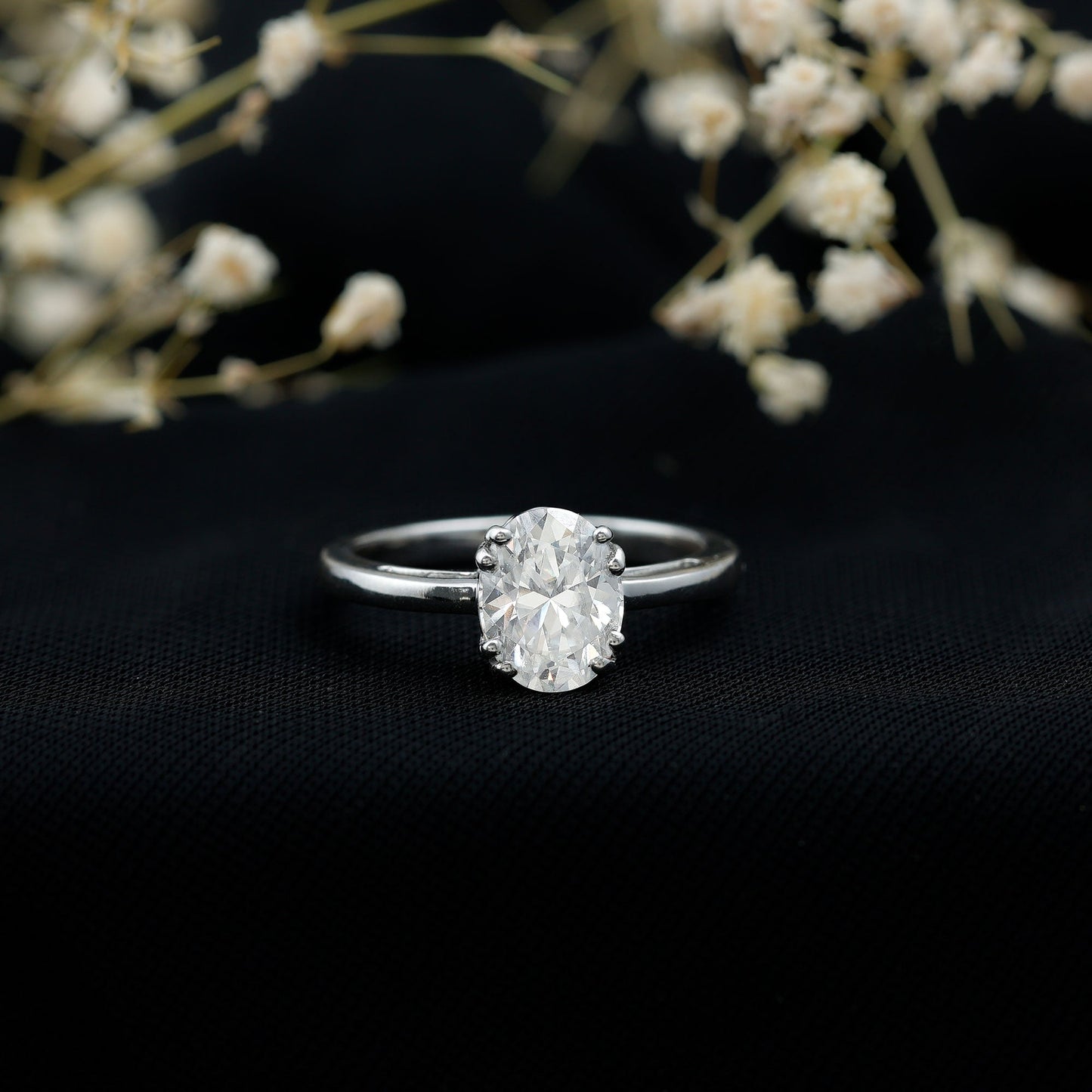 Certified 2 CT Moissanite Oval Cut Engagement Ring