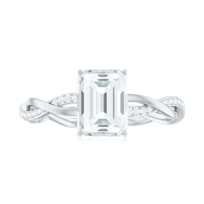 Emerald Cut Moissanite Solitaire Engagement Ring with Braided Band