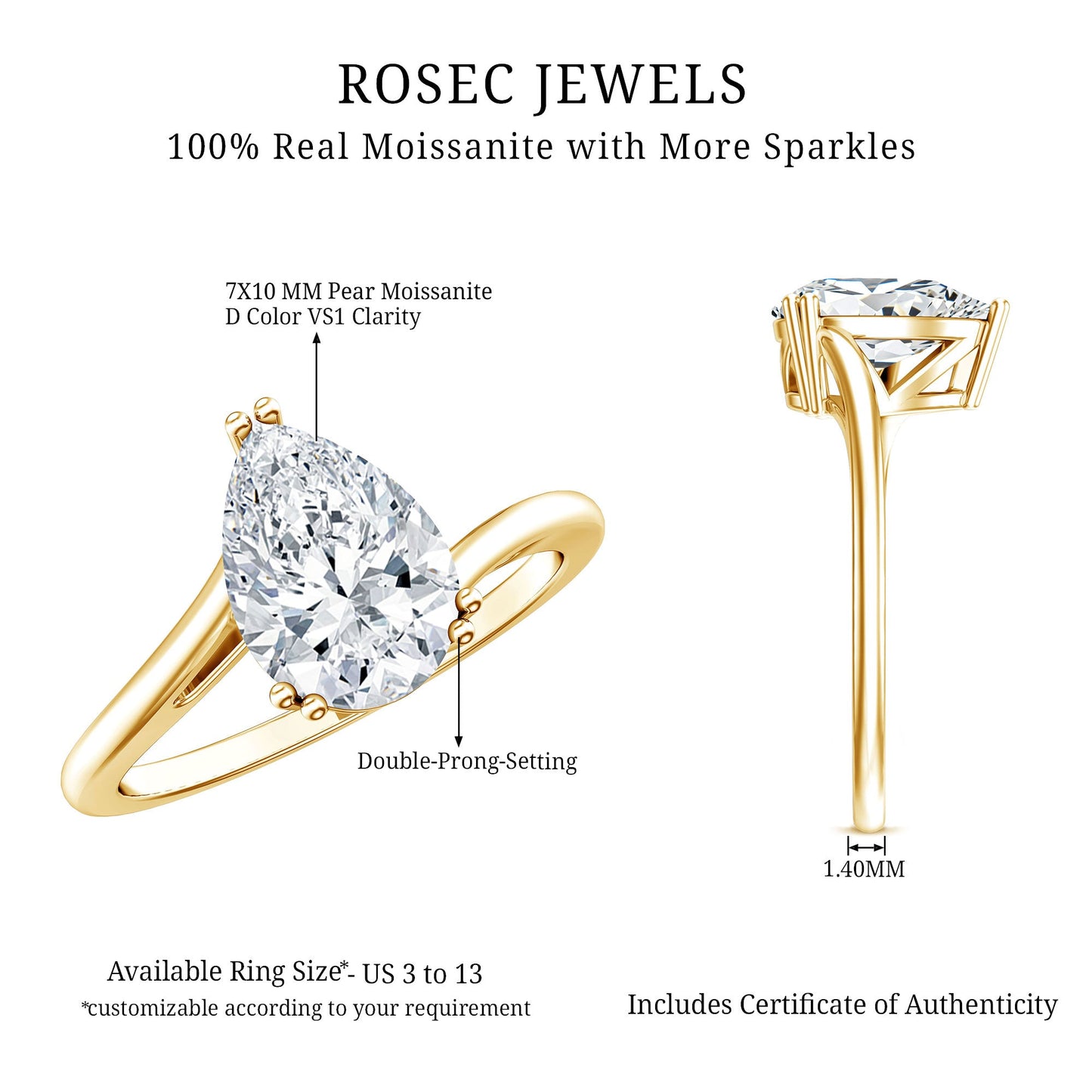 Pear Engagement Ring With Certified Moissanite