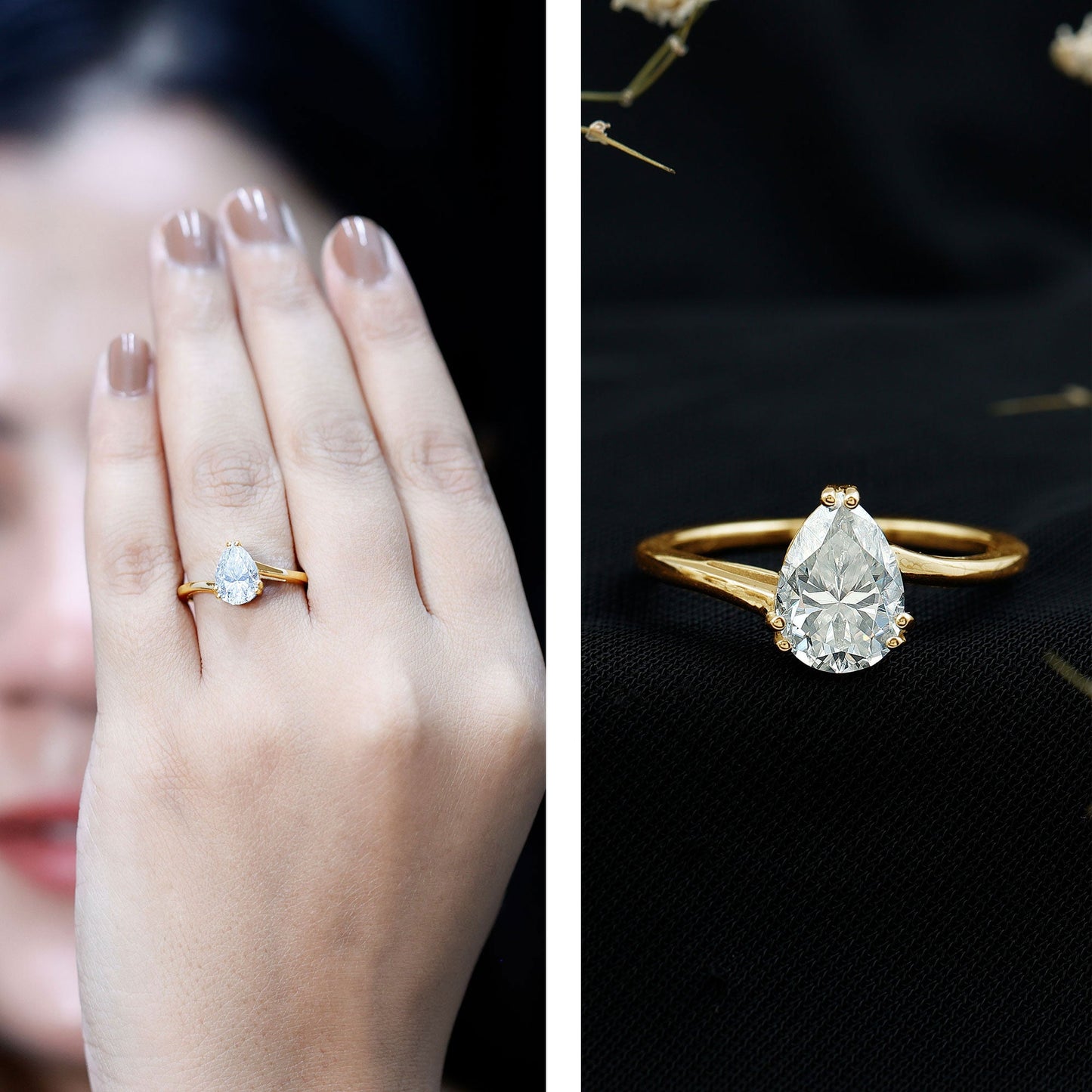 Pear Engagement Ring With Certified Moissanite