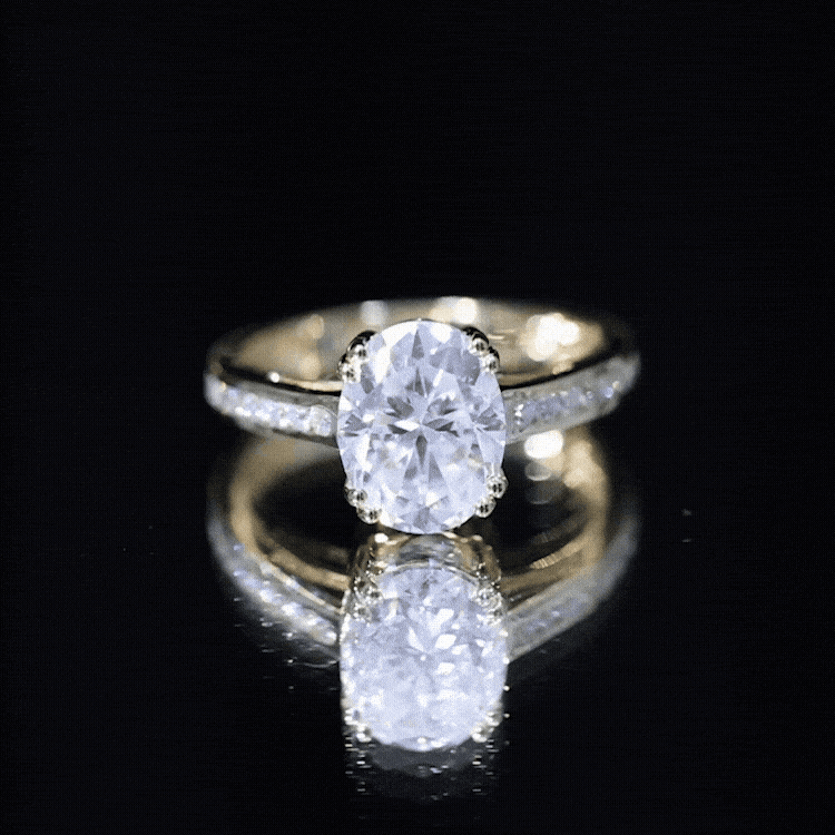 Certified Moissanite Oblong Engagement Ring in Double Prong Setting
