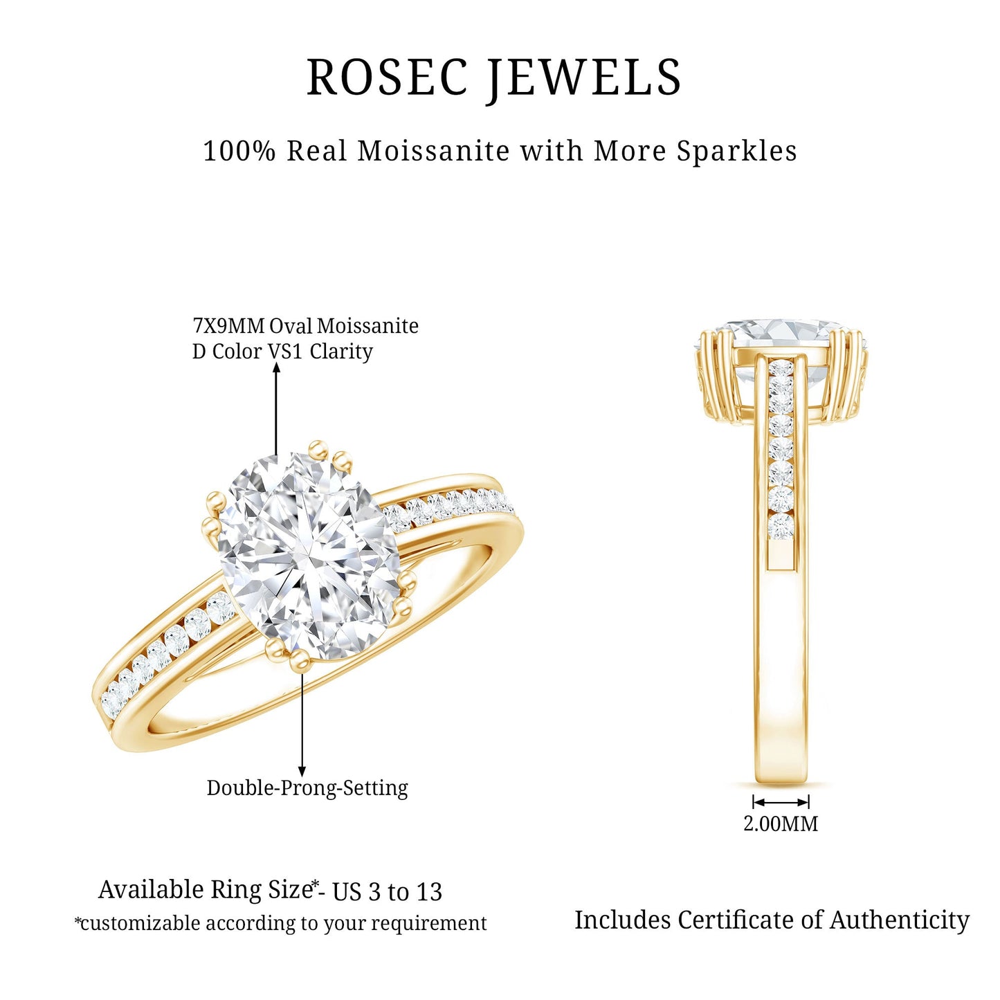 Certified Moissanite Oblong Engagement Ring in Double Prong Setting