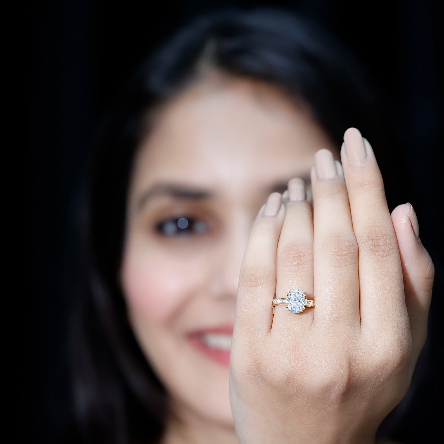 Certified Moissanite Oblong Engagement Ring in Double Prong Setting