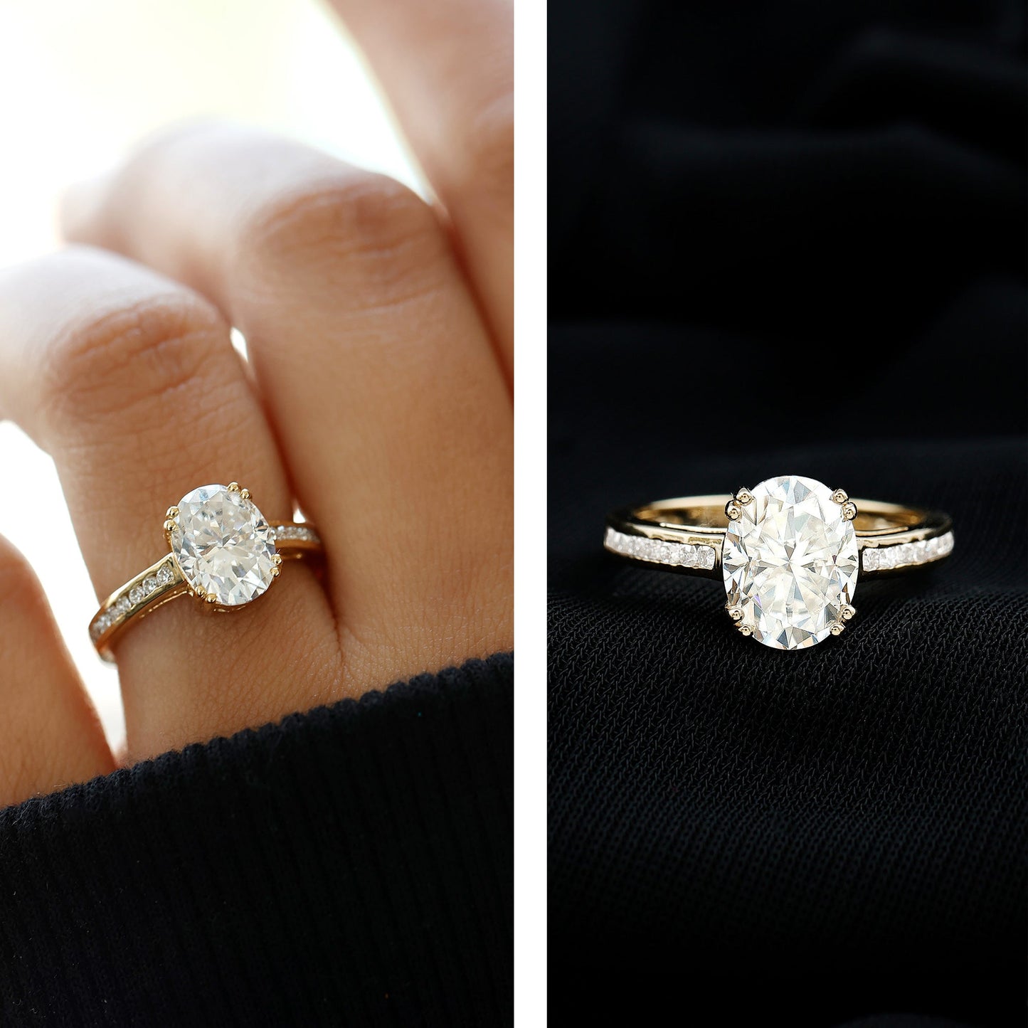 Certified Moissanite Oblong Engagement Ring in Double Prong Setting