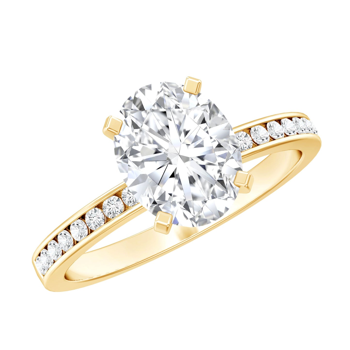 2 Carat Solitaire Moissanite Oval Engagement Ring with Channel Set Side Stones