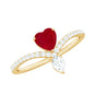 Natural 0.6 Carat Ruby Heart Promise Ring with Diamond Chevron Shank
