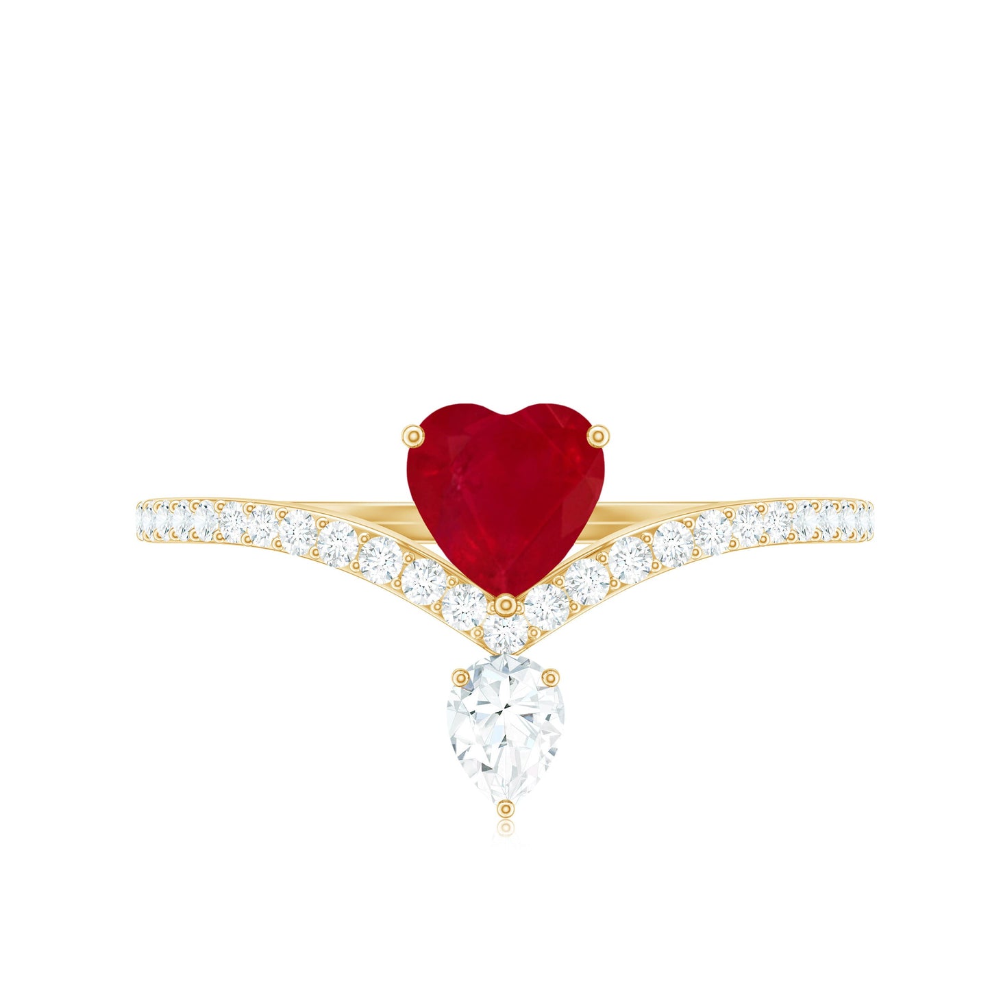 Natural 0.6 Carat Ruby Heart Promise Ring with Diamond Chevron Shank
