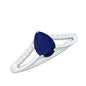 Pear Cut Solitaire Blue Sapphire Split Shank Ring with Diamond