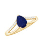 Pear Cut Solitaire Blue Sapphire Split Shank Ring with Diamond