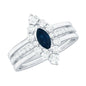 Natural Marquise Cut Blue Sapphire and Diamond Three Piece Stackable Ring Set
