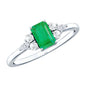 Emerald Cut Emerald Engagement Ring with Diamond Trio