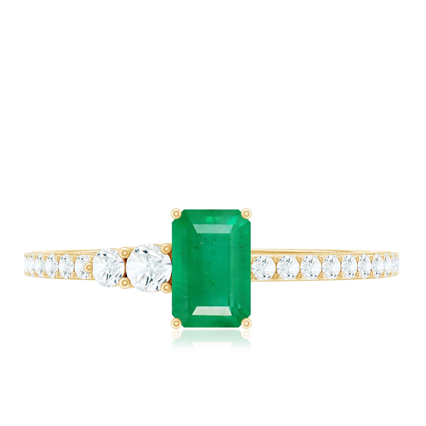 Natural Emerald Cut Emerald Engagement Ring with Diamond Side Stones