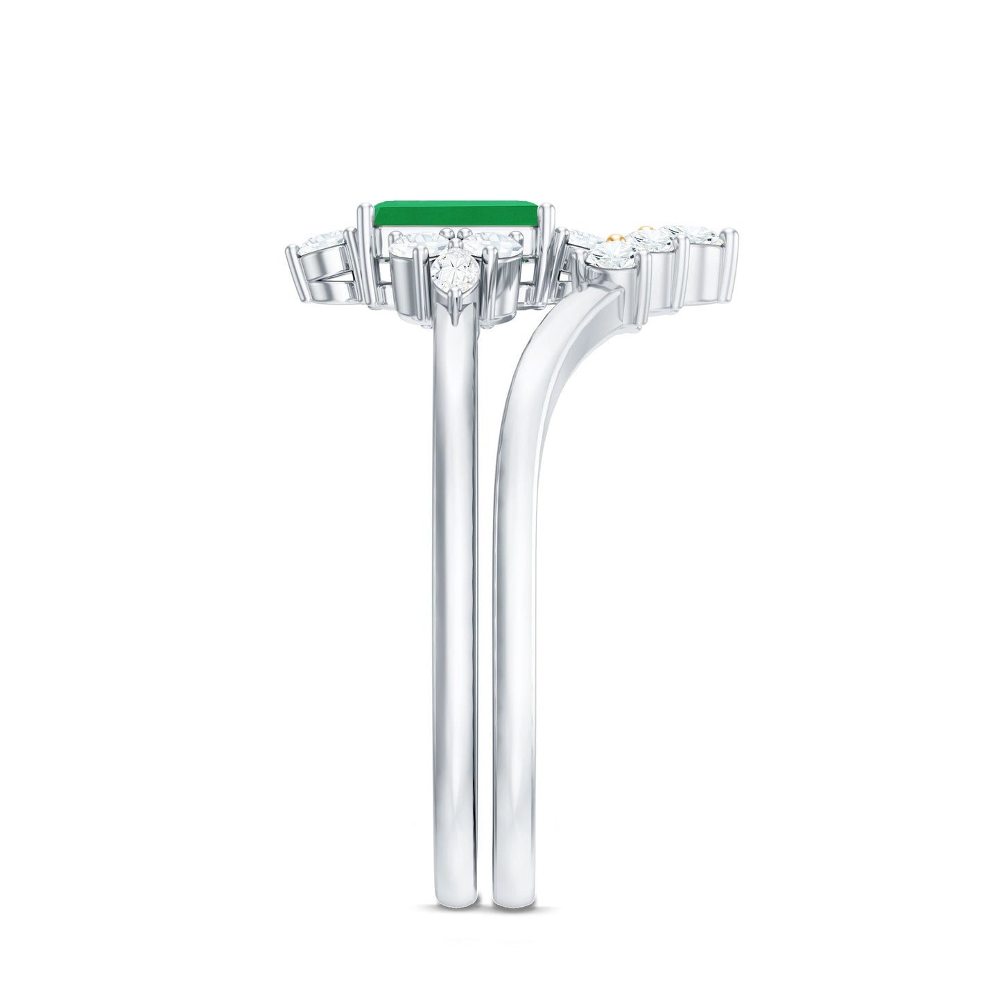 Natural Emerald Diamond Emerald Cut Engagement Ring and Wedding Band Set