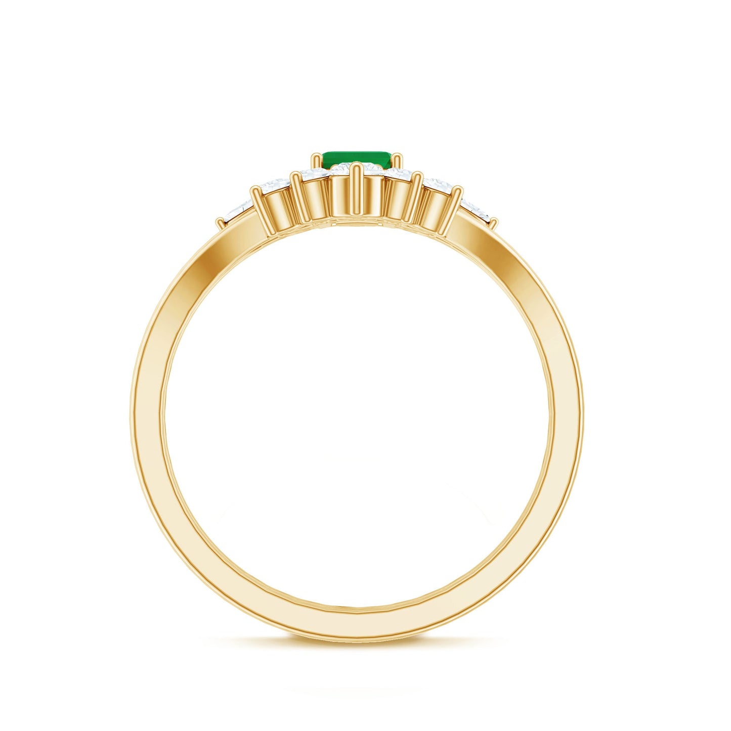 Natural Emerald Diamond Emerald Cut Engagement Ring and Wedding Band Set