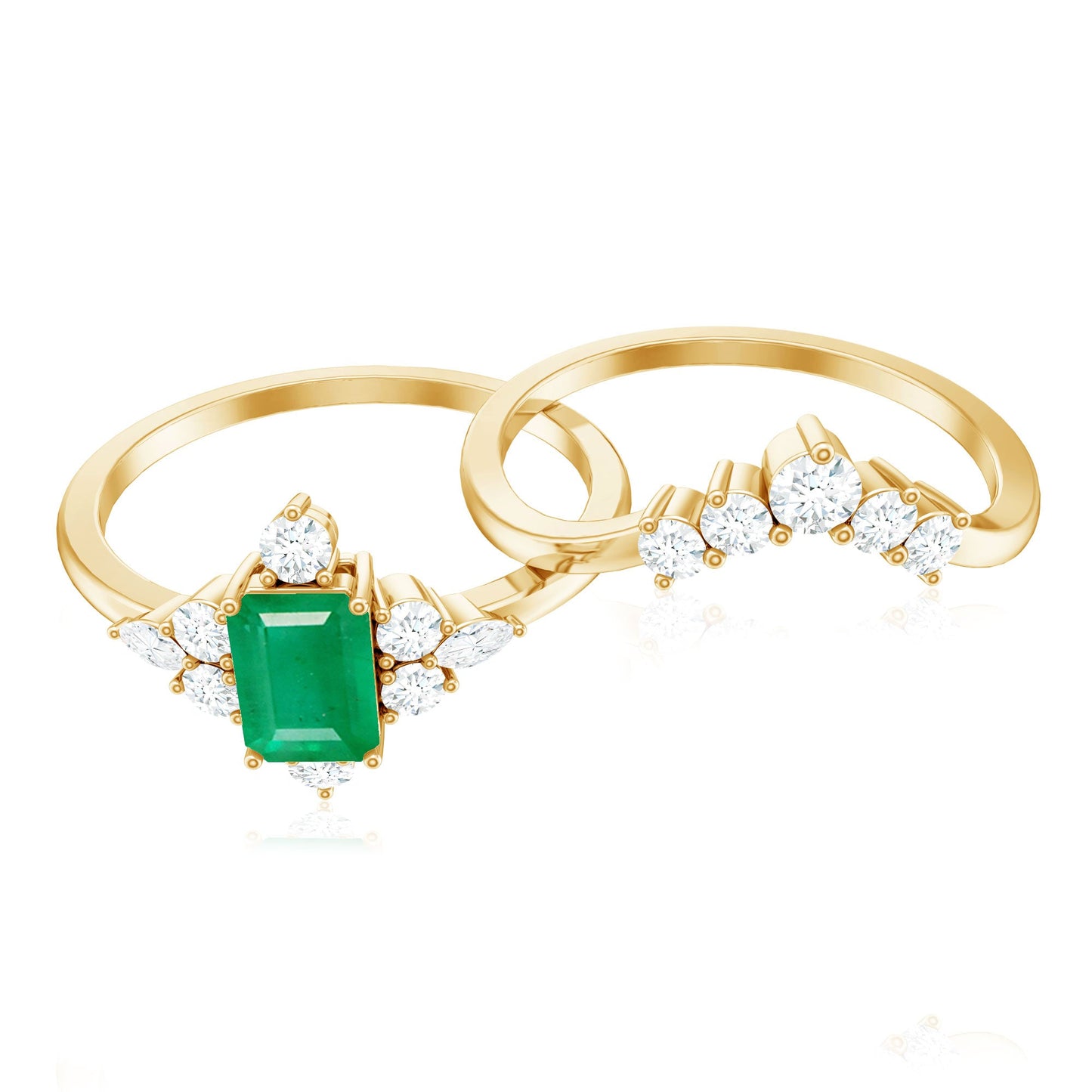 Natural Emerald Diamond Emerald Cut Engagement Ring and Wedding Band Set