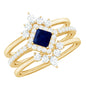 0.4 Carat Princess Cut Blue Sapphire Bridal Ring Set with Moissanite Halo