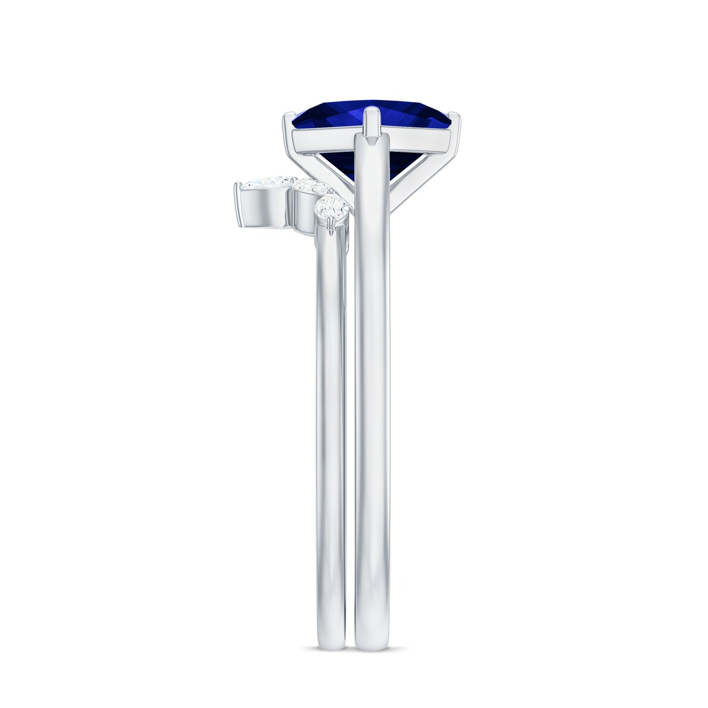 Certified Lab Grown Blue Sapphire Princess Cut Engagement Ring Set with Diamond