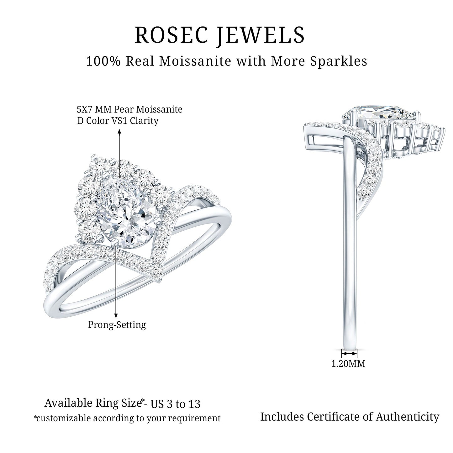 Designer 0.79 Carat Pear Shaped Moissanite Engagement Ring